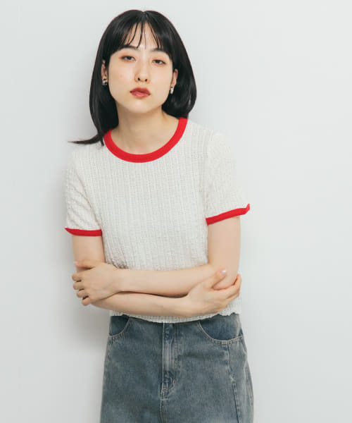 バイカラーレースTEE