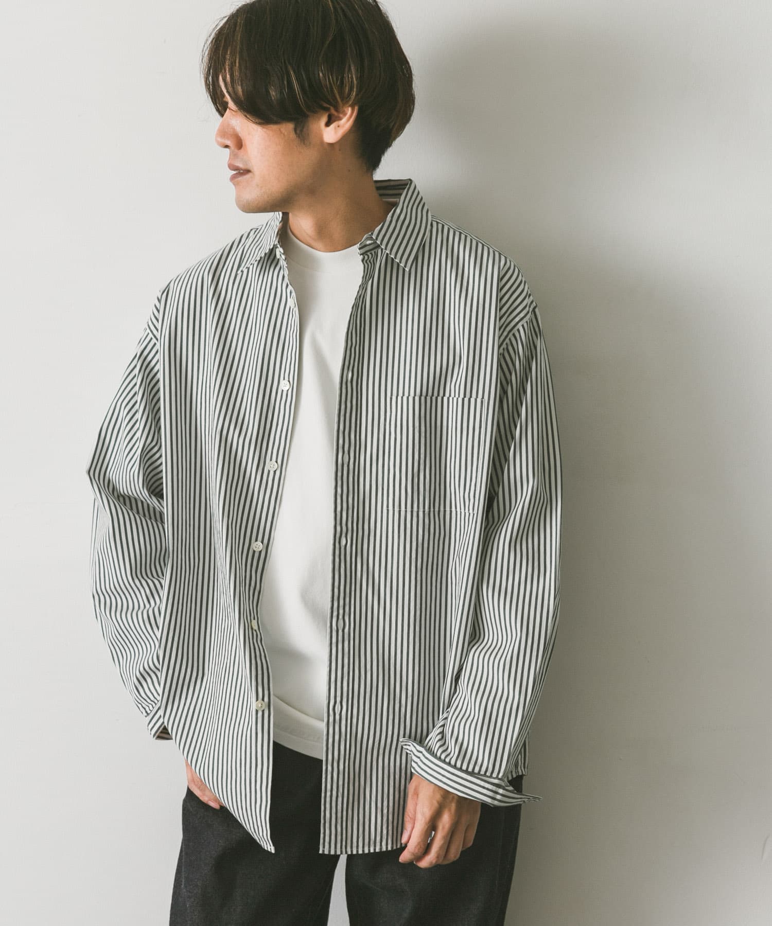 Sサイズ/WEB限定』ライトオックスストライプレギュラーカラーシャツ 