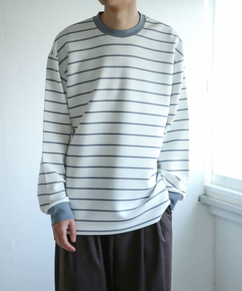 『ユニセックス』ボーダーダンボールポンチロングTシャツ
