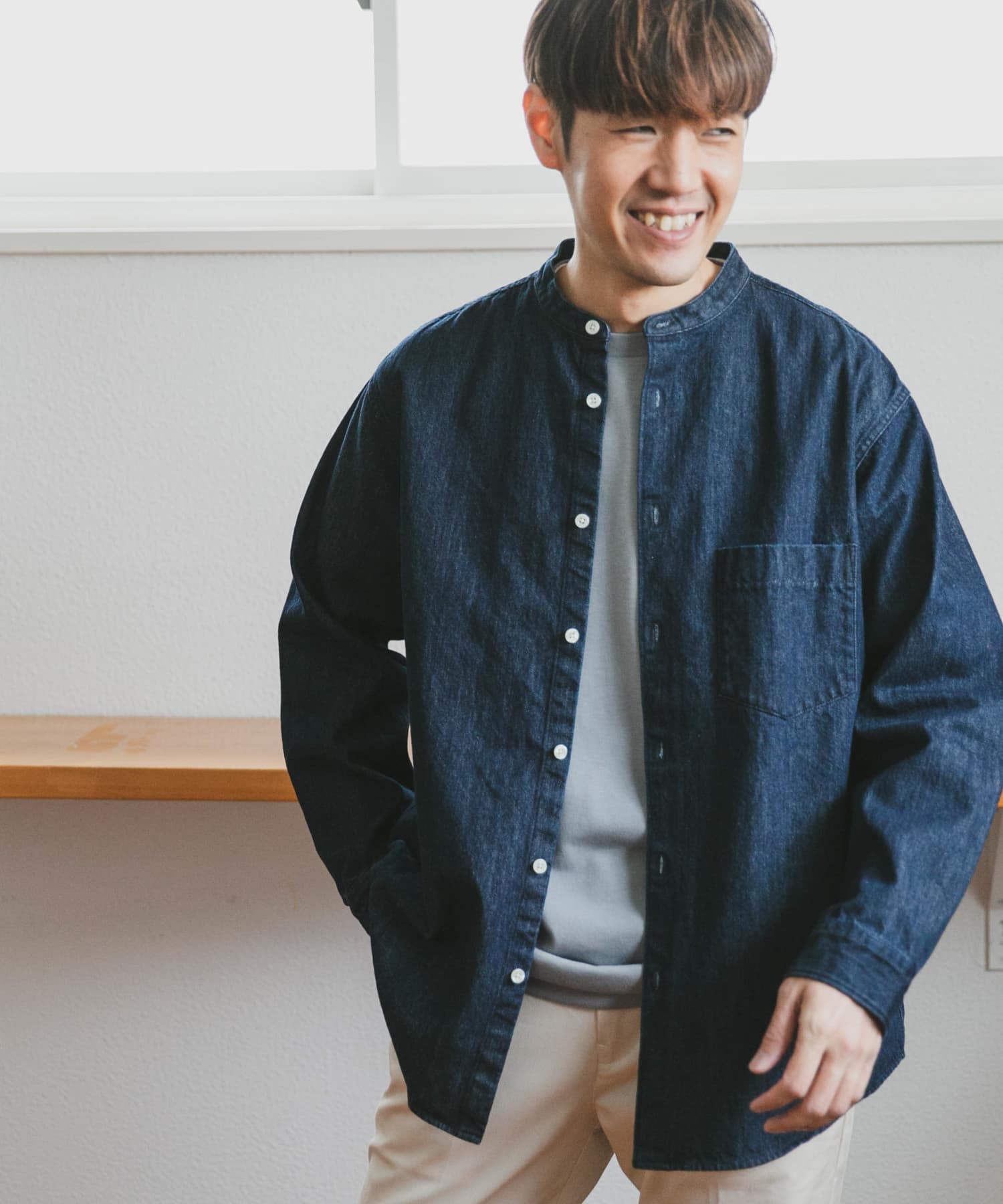 URBAN RESEARCH バンドカラーデニムシャツ