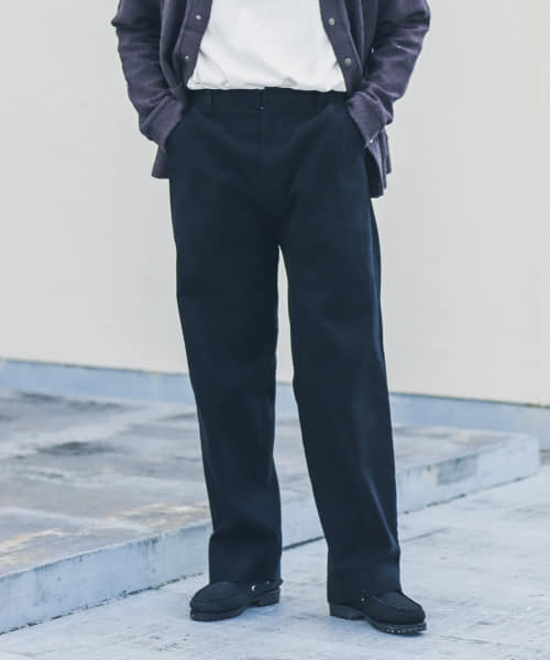 ツイル1タックワイドストレートパンツ