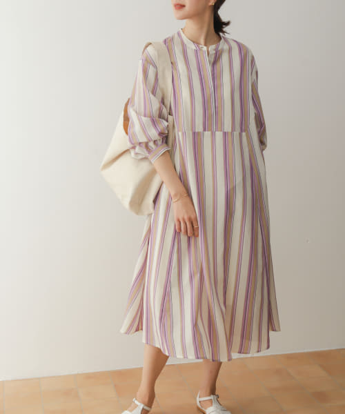 『UR TECH Smart Linen Touch』カラーストライプワンピース