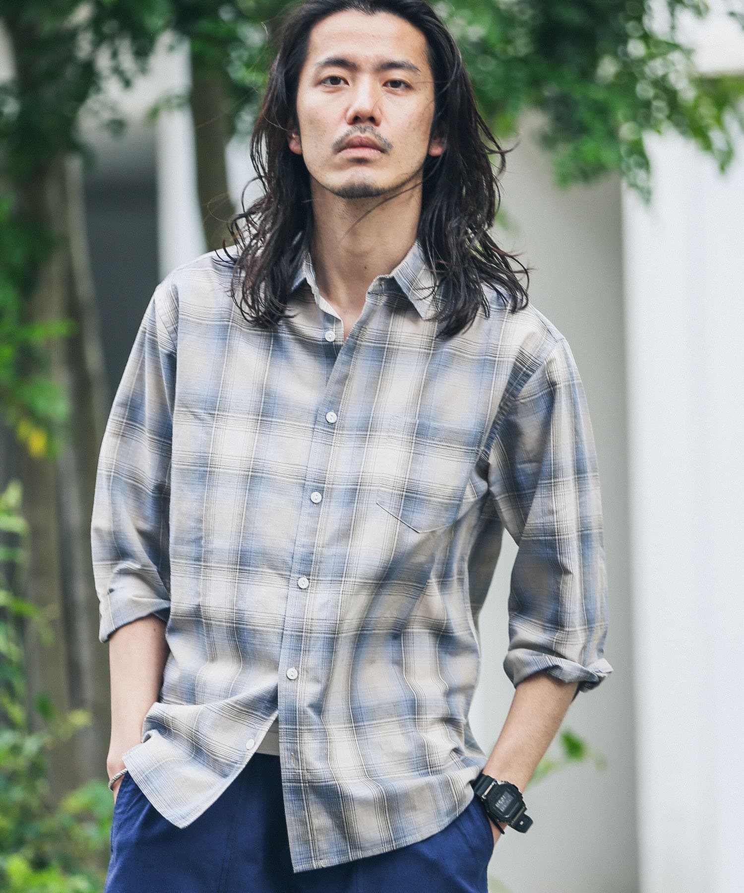 7分袖リネンシャツ　スタンドカラー100%リネンシャツ　4色　M-XL　L419　        
