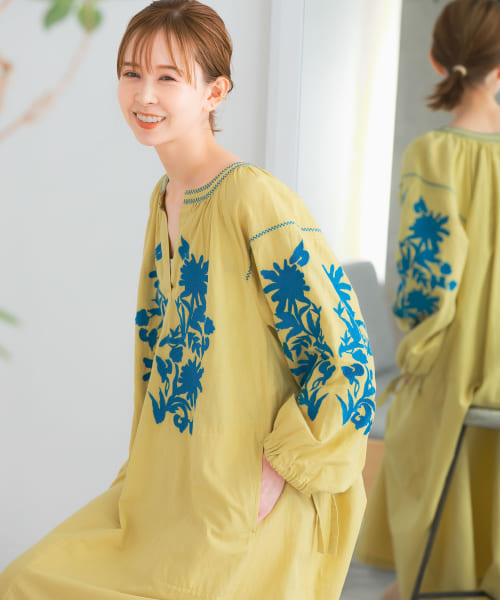 sara mallika　C.LINENBIGFLOWER EMBDRESS
