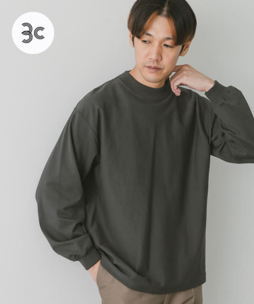 USAコットンモックネックロングスリーブTシャツ