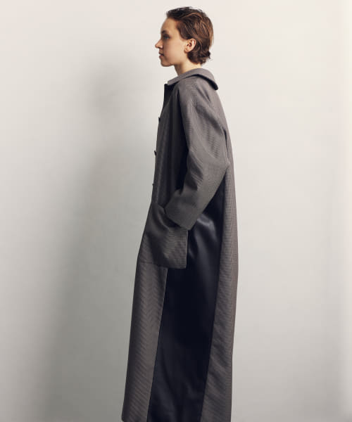 &her　Check Ecoleather Coat