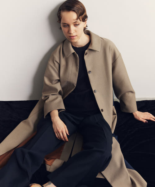 &her　Check Ecoleather Coat