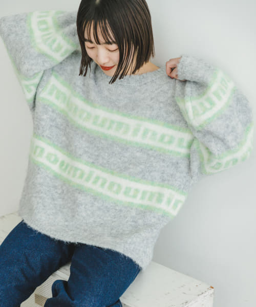 シャギーボーダーロゴニット
