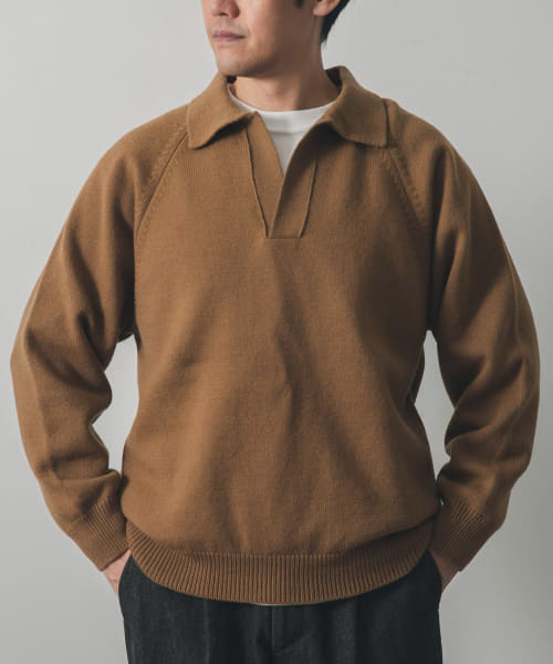 STILL BY HAND　7G天竺編みスキッパーポロニット