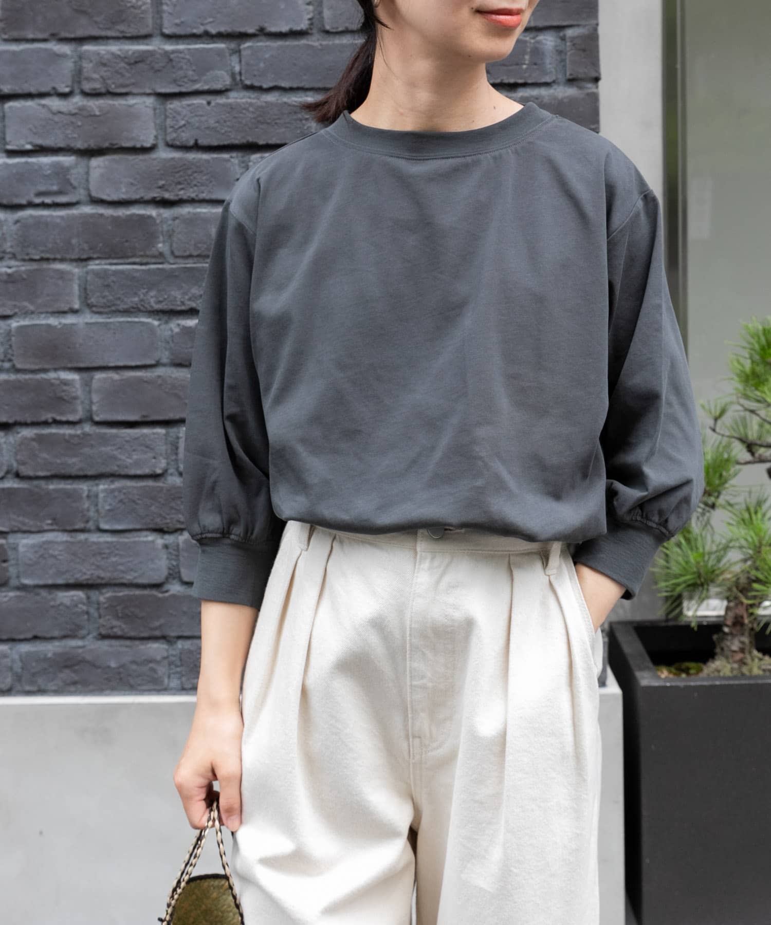 FORK&SPOON ハイツイストコットンギャザースリーブTシャツ[DF45
