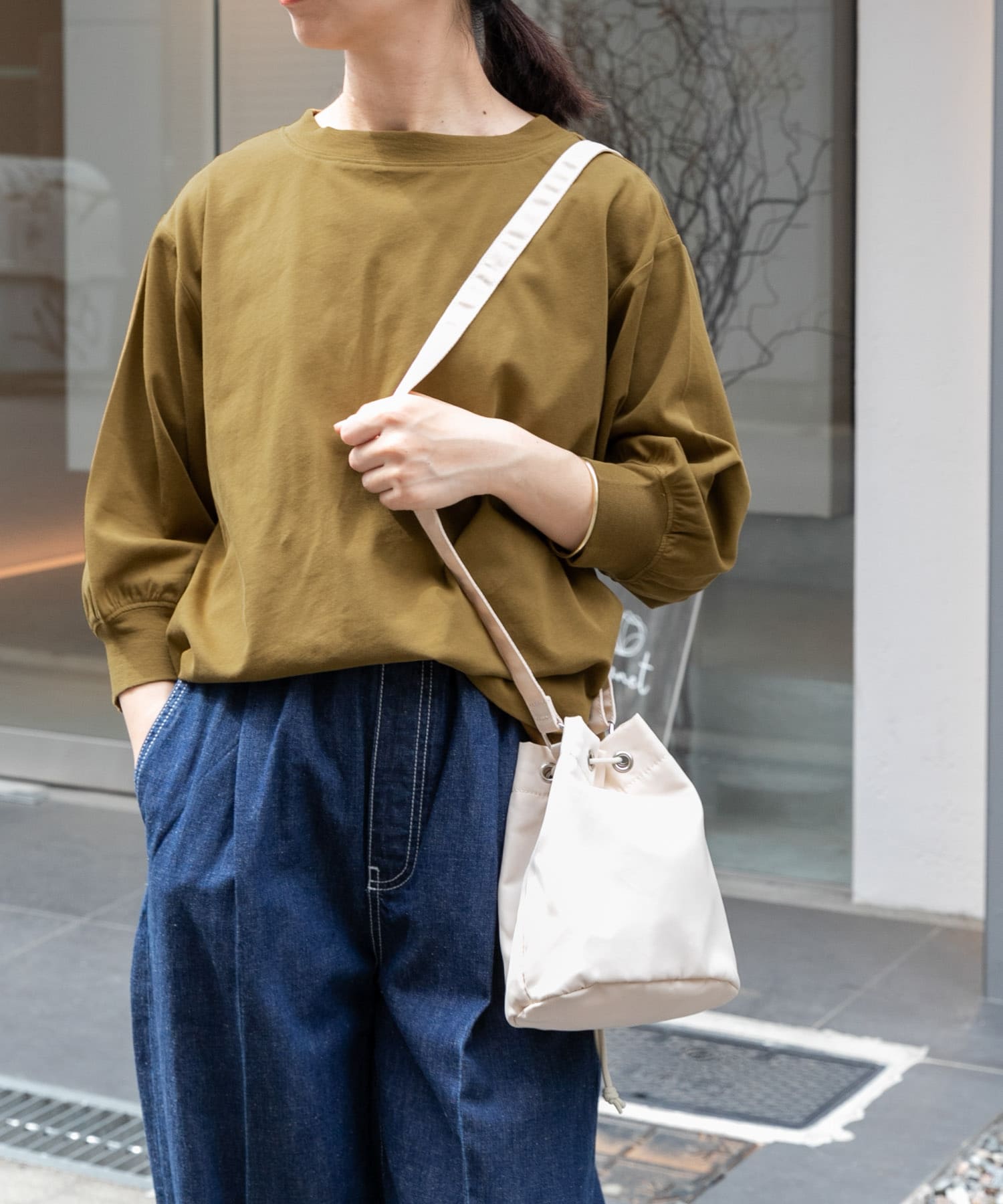 FORK&SPOON ハイツイストコットンギャザースリーブTシャツ[DF45