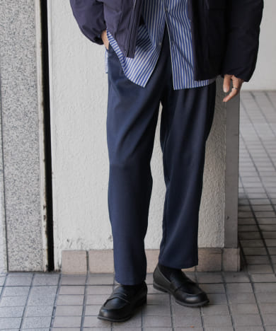 『セットアップ対応』ウールライクダブルタックテーパードパンツ