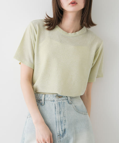 クルーネックラメTシャツ(半袖)