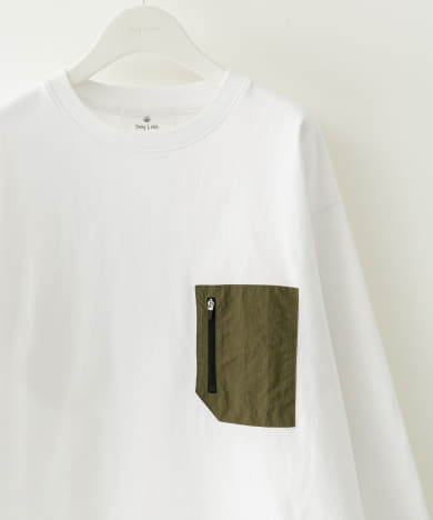 ナイロンポケット切替ロングスリーブTシャツ