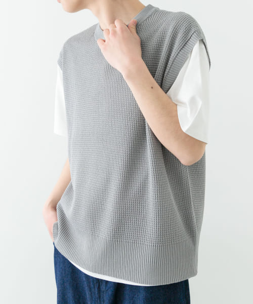 ワッフルニットベスト+Tシャツセット