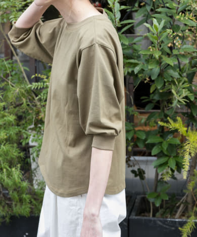 FORK&SPOON　ハイツイストコットンギャザースリーブTシャツ