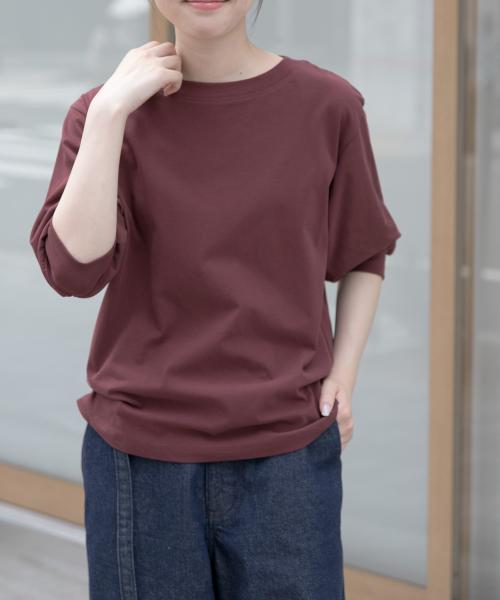 FORK&SPOON　ハイツイストコットンギャザースリーブTシャツ