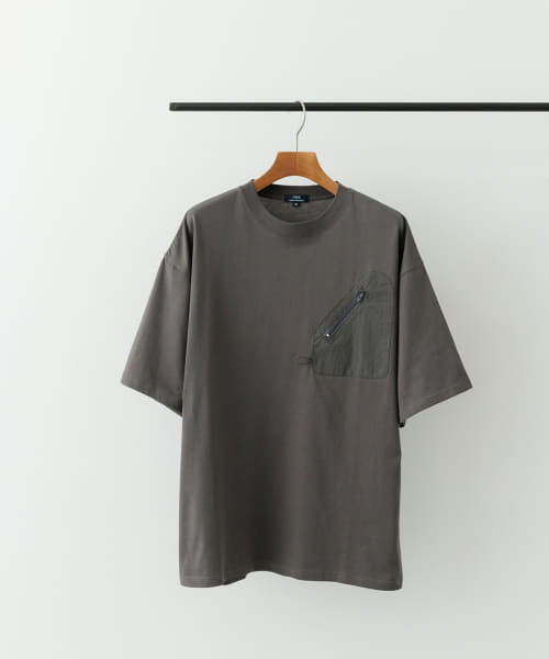 ジップポケットキリカエクルーネックTシャツ