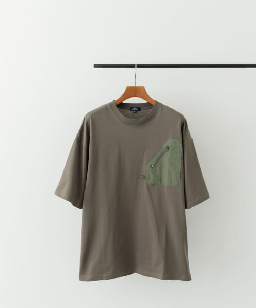 ジップポケットキリカエクルーネックTシャツ