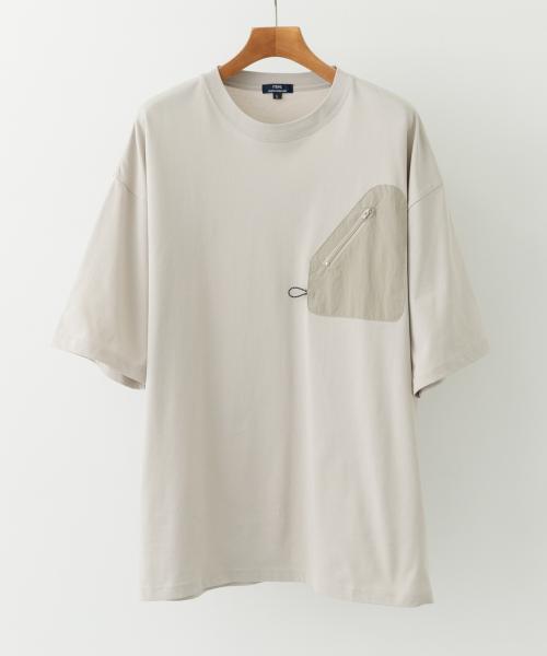 ジップポケットキリカエクルーネックTシャツ