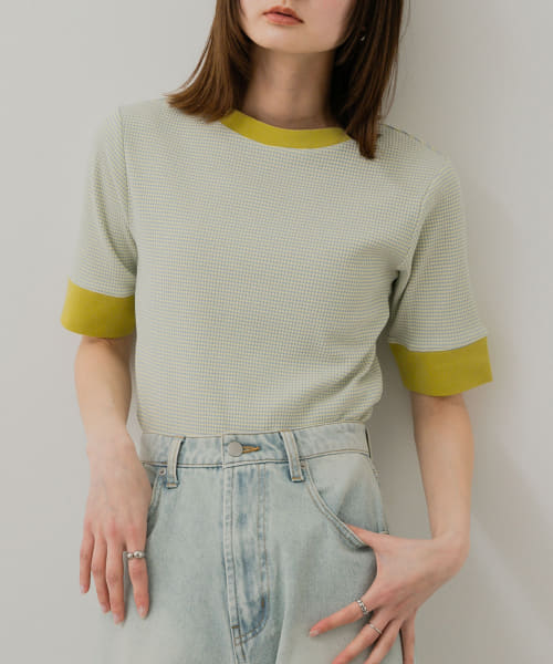 『一部WEB限定カラー』クルーネックリンガーボーダーTシャツ(5分袖)