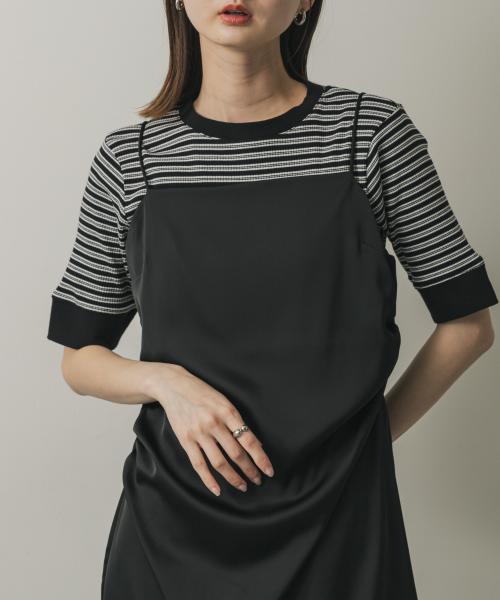 『一部WEB限定カラー』クルーネックリンガーボーダーTシャツ(5分袖)