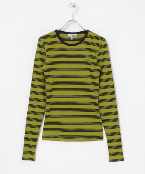 GANNI　Striped Cotton Rib Long-Sleeve T-shirts