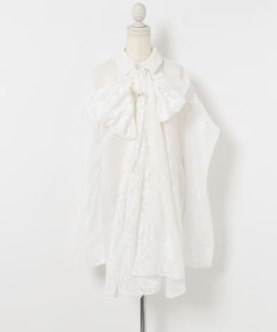 neith.tokyo　Too Big Ribbon Lace Shirt