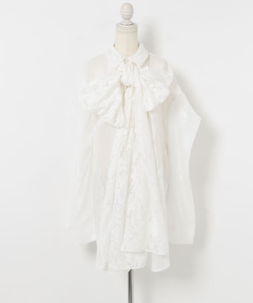 neith.tokyo　Too Big Ribbon Lace Shirt