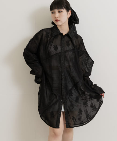 neith.tokyo　Too Big Ribbon Lace Shirt