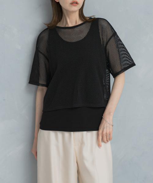 レイヤードメッシュカットソー