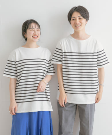 パネルボーダーショートスリーブバスクシャツ