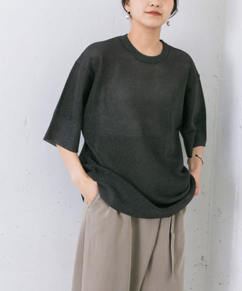 オーバーサイズガラスニットTシャツ