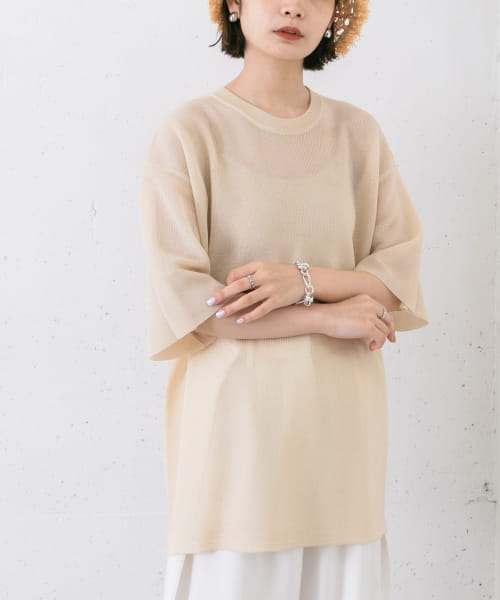 オーバーサイズガラスニットTシャツ