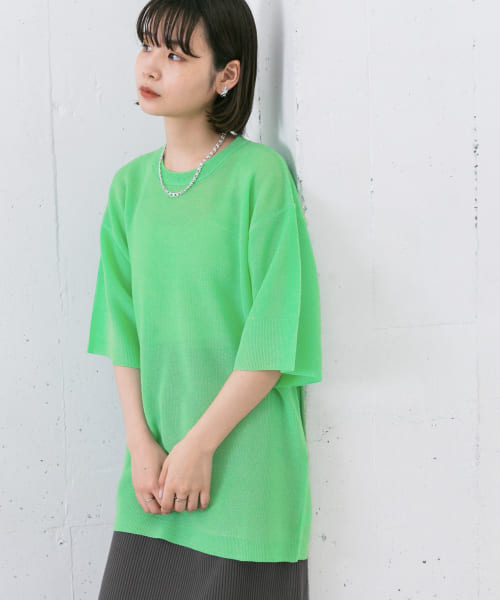 オーバーサイズガラスニットTシャツ