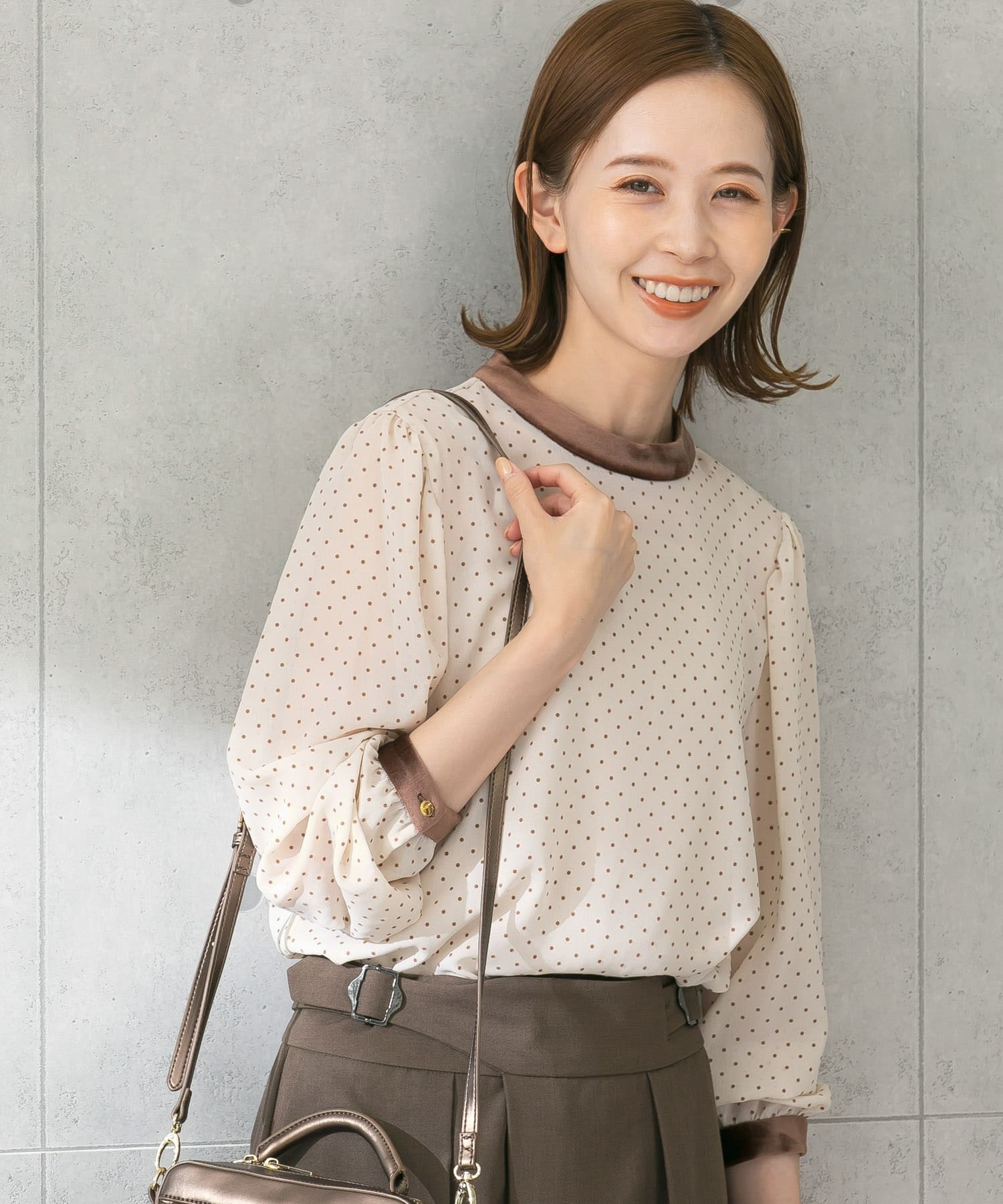 linkable フロッキードットブラウス➕スカート セット リンカブル M 