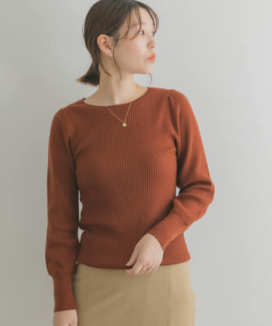 F by ROSSO　ウォッシャブルウールパフスリーブニット