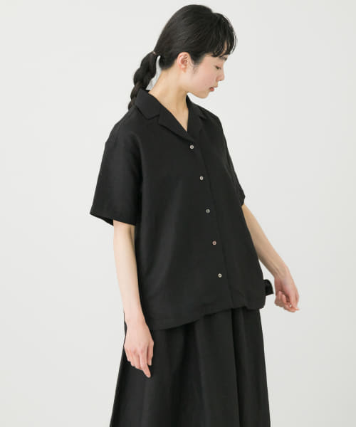 リネンレーヨンオープンカラーシャツ