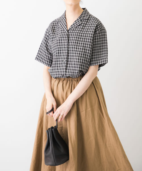 リネンレーヨンオープンカラーシャツ