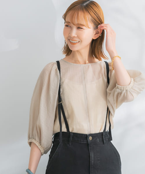 コットン楊柳ボリュームスリーブブラウス