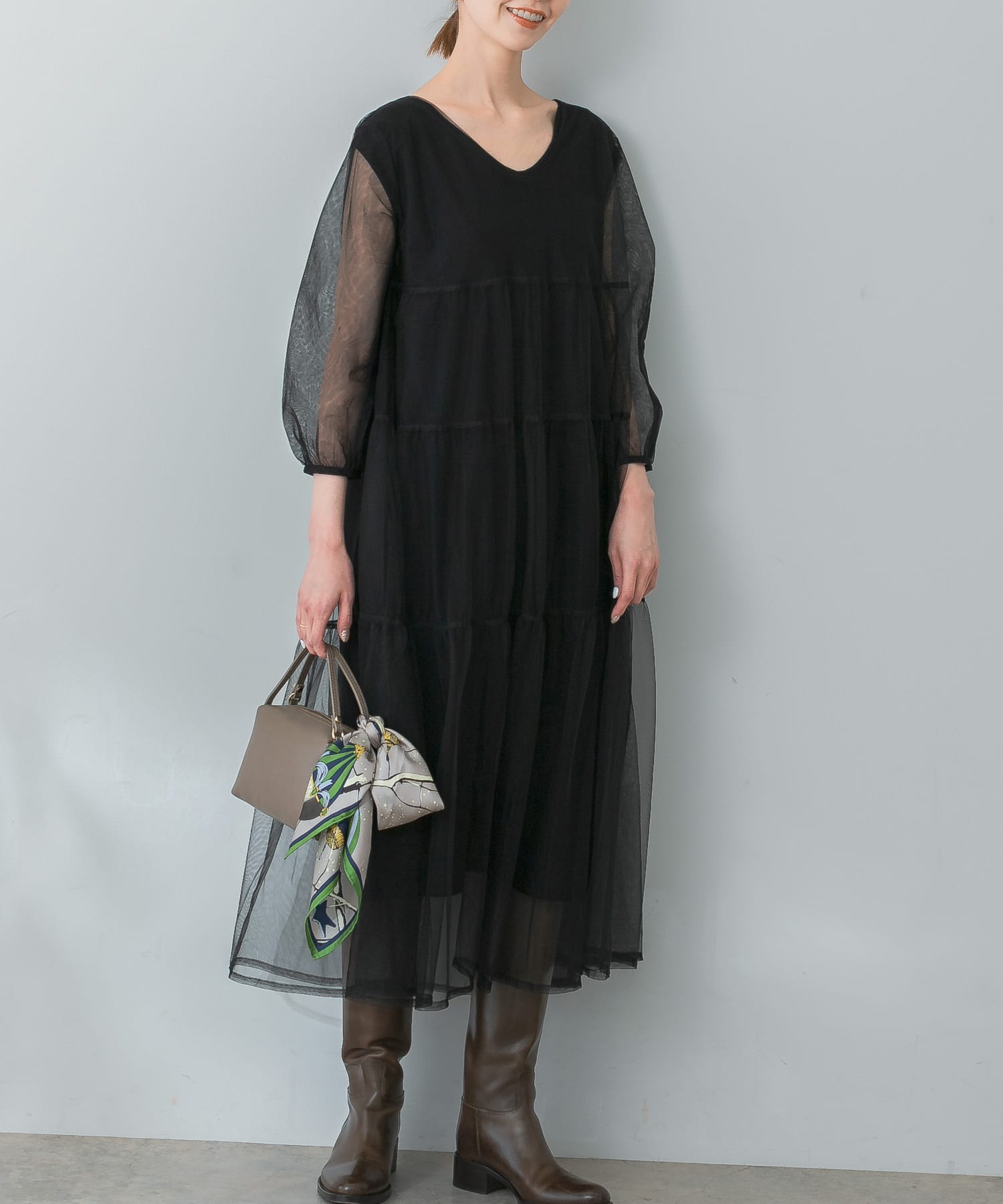 TORRAZZO DONNA ニット×オーガンジーリバーシブルワンピース