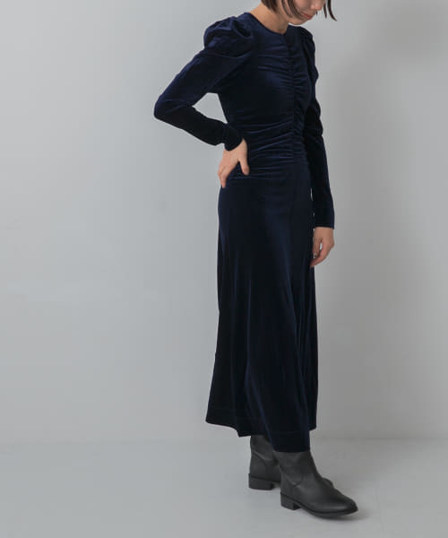 GANNI　VelvetJerseyGatheredDress