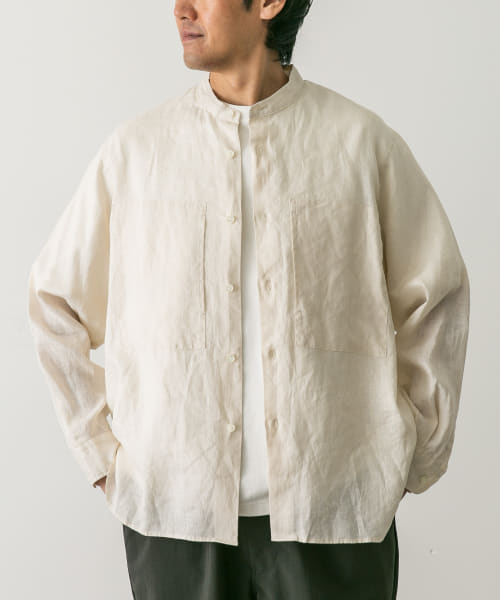 STILL BY HAND　Wポケットリネンバンドカラーシャツ