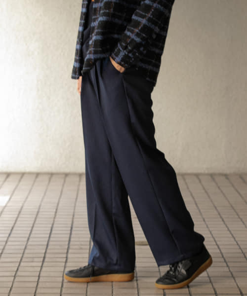 『セットアップ対応』ウールライクダブルタックワイドパンツ