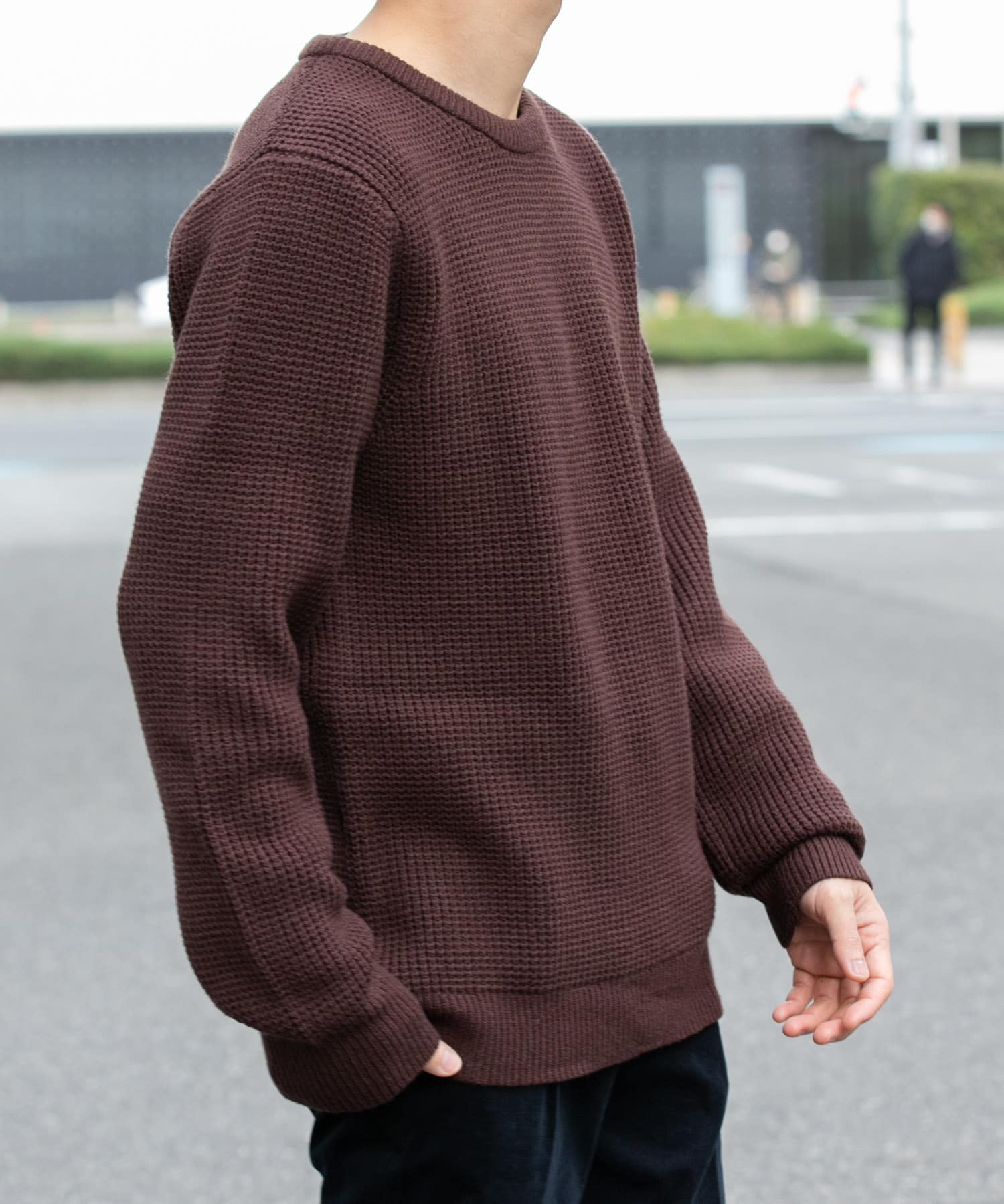 ウォッシャブルストレッチワッフルクルーネックプルオーバー