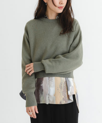 new basic　カシミヤコットンクルーネックニット
