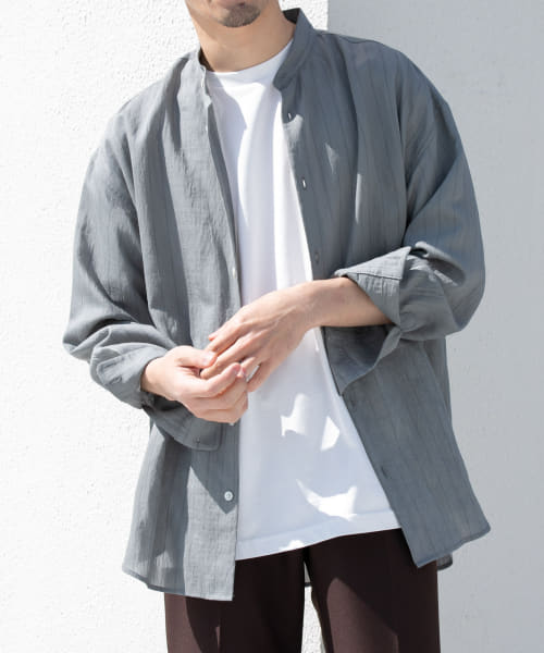 『WEB限定』ストライプバンドカラーリラックスシャツ