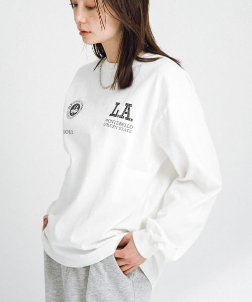カレッジロゴプリントロングTシャツ