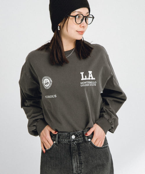 カレッジロゴプリントロングTシャツ