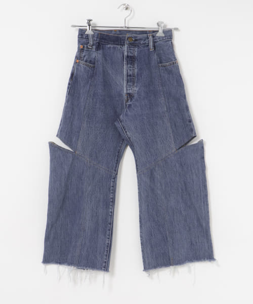 77circa　make four cutback bias slit denim pants